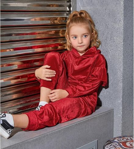 Mirawise Girls 2 Piece Sweatsuit Sweatpants Tracksuit Set Velour Long Sleeve Sweatshirt in Kuwait