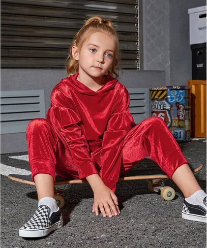 Mirawise Girls 2 Piece Sweatsuit Sweatpants Tracksuit Set Velour Long Sleeve Sweatshirt in Kuwait
