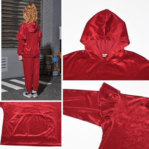 Mirawise Girls 2 Piece Sweatsuit Sweatpants Tracksuit Set Velour Long Sleeve Sweatshirt in Kuwait