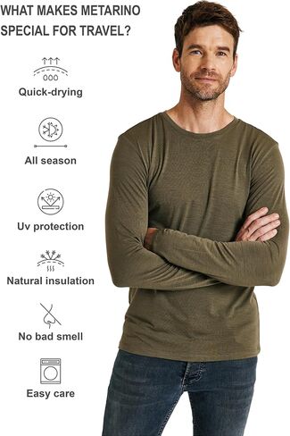 METARINO Men's Merino Wool Base Layer Merino Wool Long Sleeve Shirt for Skiing,Hiking,Cycling,Sports in Saudi Arabia