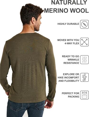 METARINO Men's Merino Wool Base Layer Merino Wool Long Sleeve Shirt for Skiing,Hiking,Cycling,Sports in Saudi Arabia