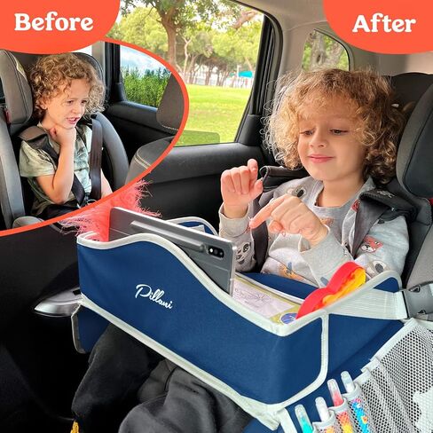 PILLANI Kids Travel Tray for Car - Car Seat Tray with Activity Sheets & Pens, Road Trip Essentials for Car & Airplane, Must Have Toddler Travel Lap Desk Accessories - Road Trip Activities for Kids in Saudi Arabia