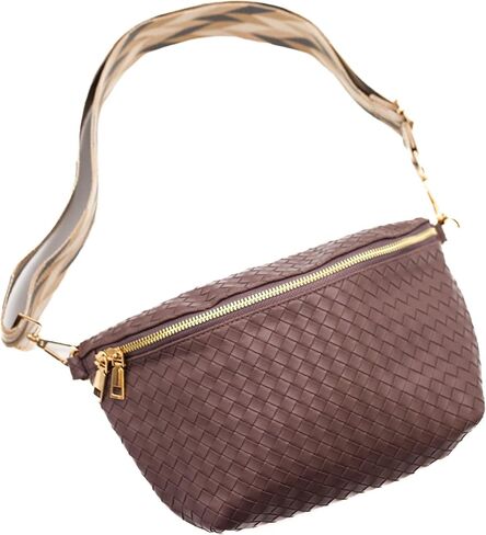 Modern+Chic Rory Oversized Crisscross Belt Bag for Women, Vegan Leather Crossbody Bag with Strap and Multiple Pockets in Kuwait