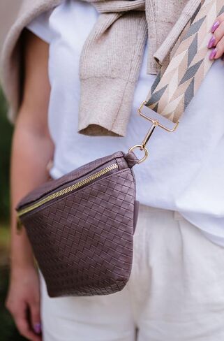 Modern+Chic Rory Oversized Crisscross Belt Bag for Women, Vegan Leather Crossbody Bag with Strap and Multiple Pockets in Kuwait