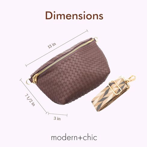 Modern+Chic Rory Oversized Crisscross Belt Bag for Women, Vegan Leather Crossbody Bag with Strap and Multiple Pockets in Kuwait