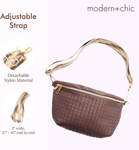 Modern+Chic Rory Oversized Crisscross Belt Bag for Women, Vegan Leather Crossbody Bag with Strap and Multiple Pockets in Kuwait