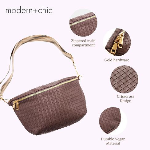 Modern+Chic Rory Oversized Crisscross Belt Bag for Women, Vegan Leather Crossbody Bag with Strap and Multiple Pockets in Kuwait