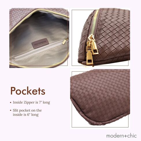 Modern+Chic Rory Oversized Crisscross Belt Bag for Women, Vegan Leather Crossbody Bag with Strap and Multiple Pockets in Kuwait