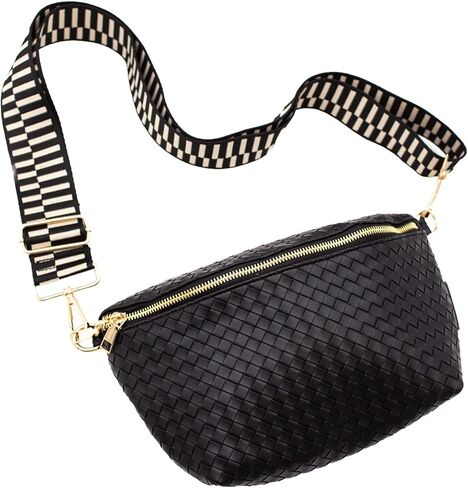 Modern+Chic Rory Oversized Crisscross Belt Bag for Women, Vegan Leather Crossbody Bag with Strap and Multiple Pockets in Kuwait