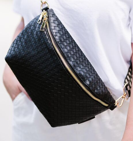 Modern+Chic Rory Oversized Crisscross Belt Bag for Women, Vegan Leather Crossbody Bag with Strap and Multiple Pockets in Kuwait