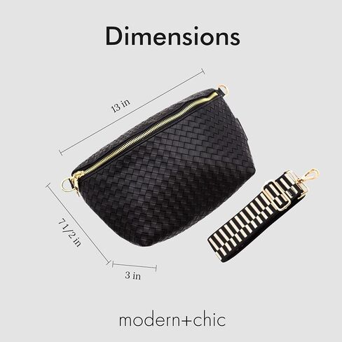 Modern+Chic Rory Oversized Crisscross Belt Bag for Women, Vegan Leather Crossbody Bag with Strap and Multiple Pockets in Kuwait