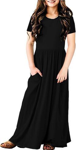 Deerose Girls Maxi Dress Casual Holiday Long Dresses with Pockets 5-14 Years in Kuwait