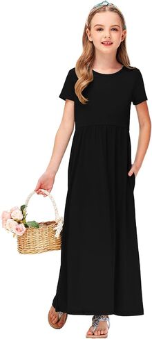 Deerose Girls Maxi Dress Casual Holiday Long Dresses with Pockets 5-14 Years in Kuwait