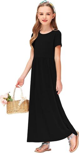 Deerose Girls Maxi Dress Casual Holiday Long Dresses with Pockets 5-14 Years in Kuwait