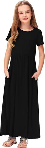 Deerose Girls Maxi Dress Casual Holiday Long Dresses with Pockets 5-14 Years in Kuwait