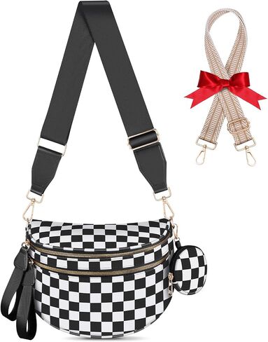 Bum Bags for Women Checkered Crossbody Bag with Removable Wallets Large Nylon Belt Purse Fanny Packs, Bonus with a Extra Strap in Kuwait