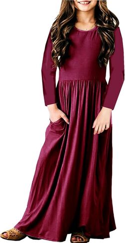 Deerose Girls Maxi Dress Casual Holiday Long Dresses with Pockets 5-14 Years in Kuwait