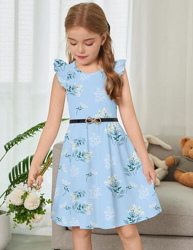 أرشينر طفل صغير فستان الفتيات الصيف الكشكش الأكمام عاريات الفساتين غير الرسمية مع جيوب 2-8Y in Saudi Arabia