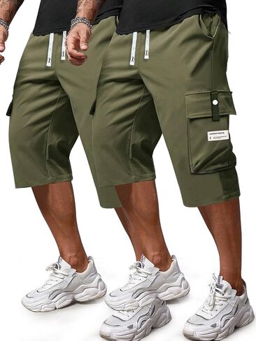 Men's Capri Pants Cargo Shorts Hiking Below Knee 3/4 Long Shorts Lightweight with Multi Pockets in Saudi Arabia