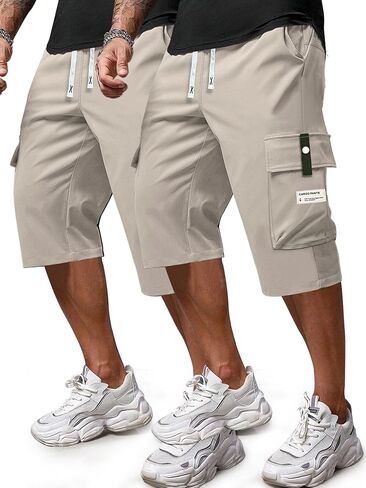 Men's Capri Pants Cargo Shorts Hiking Below Knee 3/4 Long Shorts Lightweight with Multi Pockets in Saudi Arabia