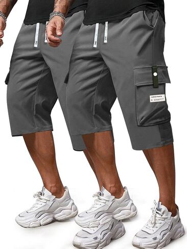 Men's Capri Pants Cargo Shorts Hiking Below Knee 3/4 Long Shorts Lightweight with Multi Pockets in Saudi Arabia
