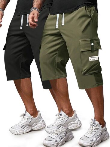 Men's Capri Pants Cargo Shorts Hiking Below Knee 3/4 Long Shorts Lightweight with Multi Pockets in Saudi Arabia