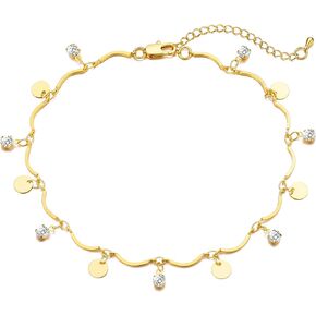 Ankle Bracelets for Women 18k Gold Plated Diamonds Anklet Bracelets Daisy Girls Beach Jewelry Gifts Adjustable Size Beach Anklet Set