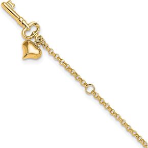 Avariah 14k الذهب الأصفر adj مفتاح القلب المنتفخ 9in زائد 1in تحويلة. Anklet - 10 "
