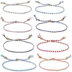 Thin Rope Unisex Anklet Bracelet Adjustable Boho Surfer Anklet Bracelet Handmade Beach Anklet Boho Colorful Ankle Bracelet Bohemia Anklet Chain Jewelry Festival Accessories 8 Pieces (Cotton rope weaving 8pcs)