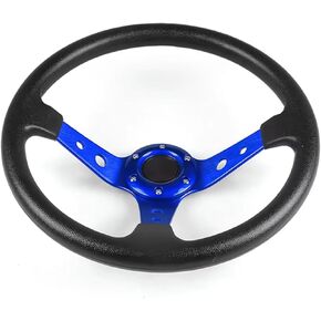 Universal Racing Steering Wheel,Drifting Deep Dish Steering Wheel 13.8"/350mm 6 Bolts Grip Vinyl Leather & Aluminum with Horn Button for Car Golf Cart (Black)