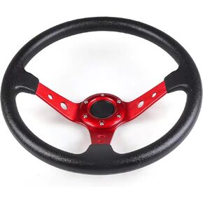 Universal Racing Steering Wheel,Drifting Deep Dish Steering Wheel 13.8"/350mm 6 Bolts Grip Vinyl Leather & Aluminum with Horn Button for Car Golf Cart (Black) in Kuwait