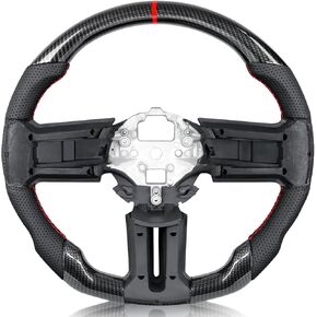 Steering Wheel for Ford Mustang 2012-2014 Hydro-Dip Carbon Fiber D-shaped Flat-bottom Preforated Leather Grip Hand-Stitched Compatible with Mustang V6