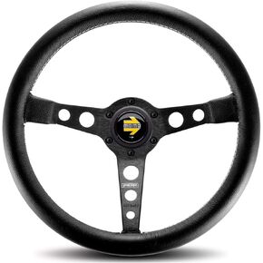 Momo Motorsport Prototipo عجلة القيادة السوداء الجلود قبضة أسود أنودي معزلة أبيض خياطة 350 مم