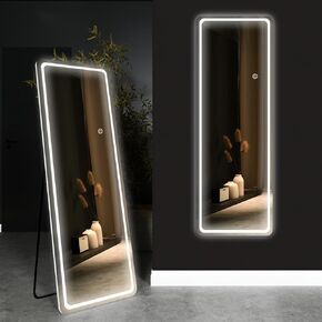Full Length Mirror with LED Light, 56" x 20" Floor Mirror with Stand, Wall Mounted Mirror with Dimming & 3-Color Lighting for Living Room Bedroom and Cloakroom