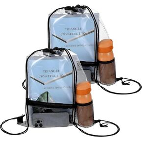 simarro 2Pcs Bustproof PVC Clear Drawstring Bags, Stadium Approval Drawstring Backpack with Mesh Bag, Suitable for Sports, Festivals, Travel, Work, Clear Bag, Suitable For Both Men and Women