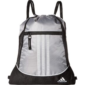 adidas Alliance Sackpack, Drawstring Backpack, Lightweight Small Gym Bag for Women and Men, Olive Strata Green/Black/Silver Metallic, One Size