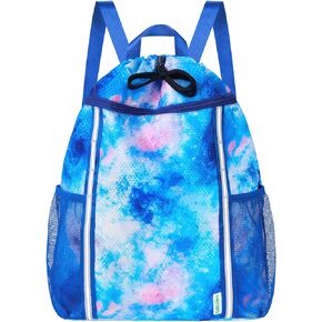 WAWSAM Kids Gym Drawstring Backpack String Bag, Shark Sports Gym Bag for Kids Boys Waterproof Swimming Beach String Cinch Backpack with Two Water Bottle Pocket