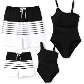 PATPAT Family Matching Summer Swimwear, Women and Girl One-Piece Swimsuit, Men and Boy Swim Trunks