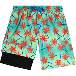 Boys Swim Trunks with Compression Liner Quick Dry 4-Way Stretch Bathing Suit (Sizes: 8-14)