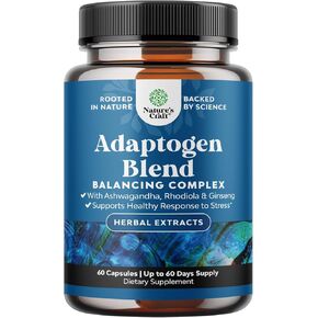 Herbal Adaptogen Mood Support Supplement - Calming Adaptogens Supplement for Stress & Cortisol Management with Ashwagandha Rhodiola Rosea & Maca Root - Vegan Non GMO & Daytime Friendly - 60ct