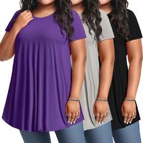 3 Pack Women's Plus Size Tunic Top Short Sleeve Long Shirts Summer Loose Fit Flowy Blouse Wear with Leggings in Kuwait