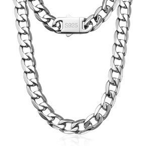 11MM Cuban Link Chain for Men Silver Chains for Men, 316L Stainless Steel and 925 Sterling Silver Filled, Sliver Mens Chain, Available In 20/22/24/26/28/30 Inches, Black Silver Mens Necklaces