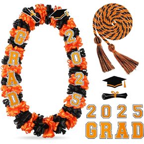 12 PCS التخرج Leis Class of 2025 Grad مصنوعة يدويًا مزدوج الشريط تهانينا لخريج أموال Leis Necklace (الأزرق الأبيض)
