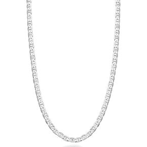 Miabella Solid 925 Sterling Silver Italian 3mm Diamond-Cut Flat Mariner Link Chain Necklace for Women Men, Made in Italy