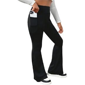 Girl's High Waisted Skinny Flare Leggings Casual Workout Yoga Pants with Pocket