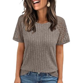 AUTOMET Womens Short Sleeve Sweater Crewneck Business Tops Dressy Casual Shirts Trendy Tunic Summer Clothes 2025
