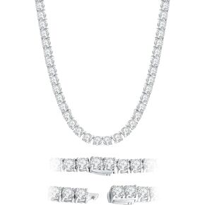 قلادة تنس مويسانيت 3MM-6.5 مم (0.1-0.5CT) D/VVS1 Cut Round ، 14K الذهب الأبيض المطلي 925 فضي ، هدية المجوهرات hypoallergenic للنساء الرجال مع شهادة GRA.