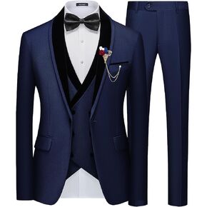 MAGE MALE Men's 3 Piece Suit One Button Tuxedo Set Slim Fit Formal Suit for Weddings, Parties, and Evening Events