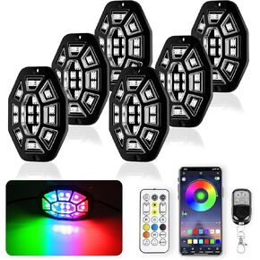 8 Pods 9 Side 162 LEDs Rock Lights, App/2 Remote Control RGB Underglow Lights Compatible with 12V Trucks Jeep UTV ATV Golf Cart Off Road,Brake Signal,Waterproof,Music Mode,Plug and Play,Multi-Color