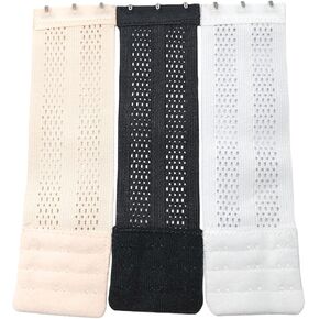 VASANA 3PCS Women Bra Extender 3 Hooks 3 Rows Overlength Elastic Bra Band with Hook Stretchy Comfortable Nylon Bra Extension Stra (3 Colors)